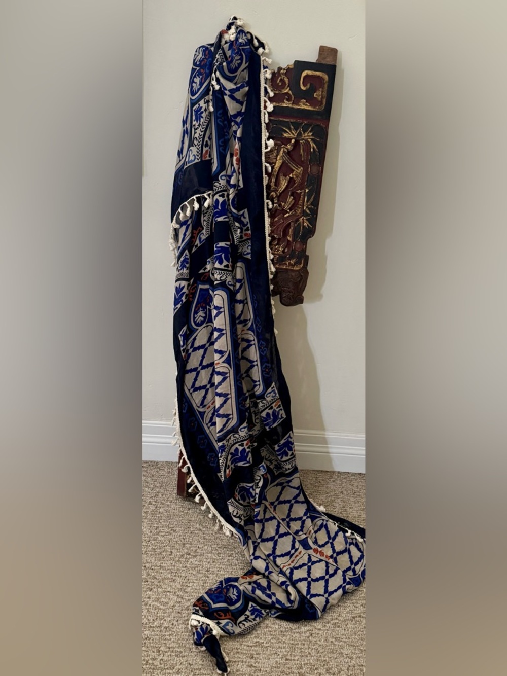 Bohemian fringed navy Aztec design